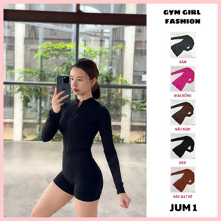 Mã Jum 1: Bộ Jumpsuit Áo Liền Quần, Áo Dài Tay Ôm Sát Body Form Dáng Chuẩn Có Khóa Kéo Cổ Cao Tập Gym, Yoga Cho Nữ