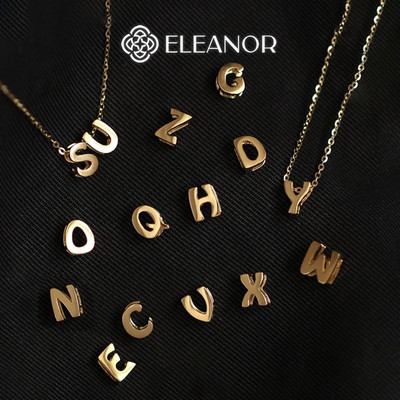 Mặt dây chuyền bạc 925 Eleanor Accessories bảng chữ cái mặt vòng cổ màu vàng phụ kiện trang sức 4563