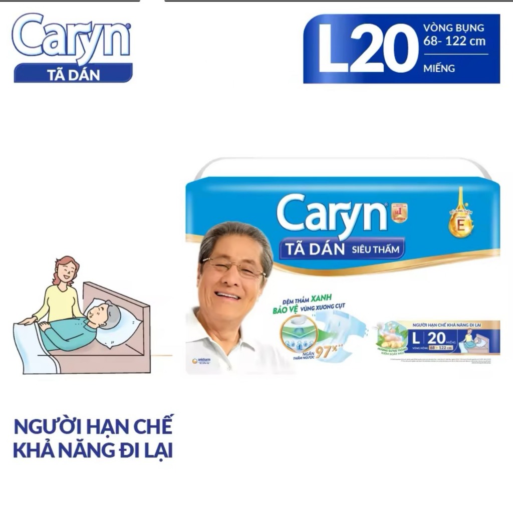 Tã Dán Người Lớn Caryn Siêu Thấm Size L - 20 Miếng