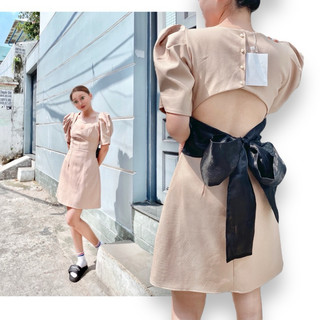 Đầm xoè thắt nơ cutout hỡ lưng nơ dự tiệc