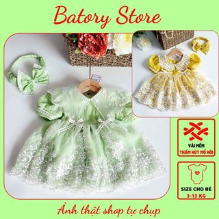 Váy Đầm Công Chúa Cho Bé Gái, Trẻ Em Từ 1 tuổi màu xanh phối ren trắng tay phồng xinh xắn chất liệu mềm mát MG184