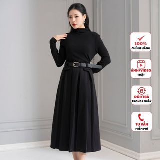 Chân váy dạ FIONA dáng xòe chân váy xếp ly cạp kẹp nắp tú kèm thắt lưng rời C213510