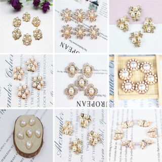Charm, center trang trí nhựa kết hợp đá và hạt trai nhân tạo H75