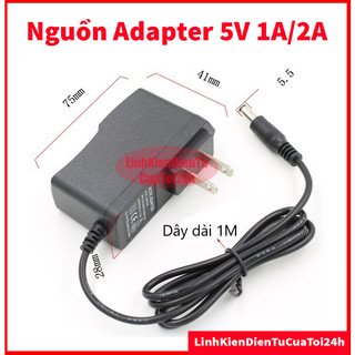 Nguồn adapter 5v 1a/2a nguồn dc, bộ đổi nguồn ac-dc - đầu jack 5.5x2.1mm, dây dài 1 mét