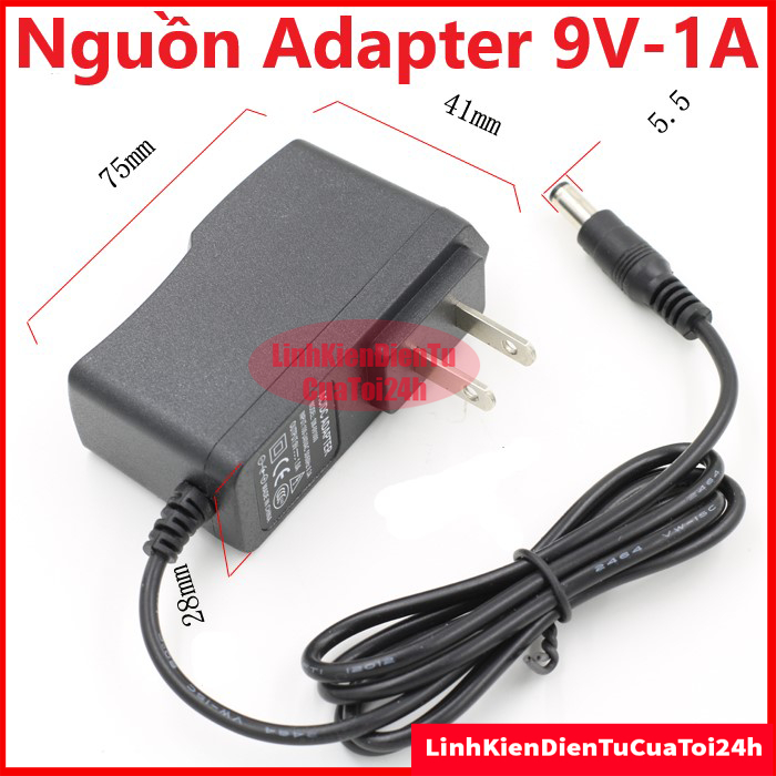 Nguồn Adapter 9V 1A Đầu Jack DC 5.5*2.1mm dây dài 1 mét