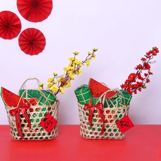 Set Giỏ Quà Bánh Chưng Bánh Tét Dưa Hấu Tự Xếp Bằng Bìa Cứng Decor Mâm Quả Trang Trí Tết