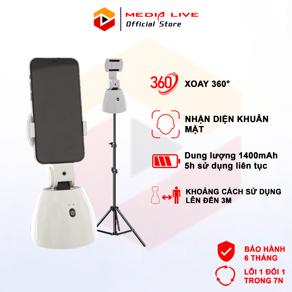 Gimbal AI 360 nhận diện khuôn mặt tự động, Giá đỡ điện thoại thông minh có camera theo dõi chuyển động gương mặt
