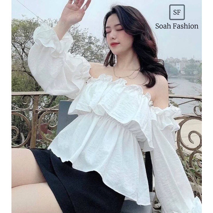 Áo trễ vai bánh bèo tiểu thư,áo trắng trễ vai điệu đà cách điệu | BigBuy360 - bigbuy360.vn