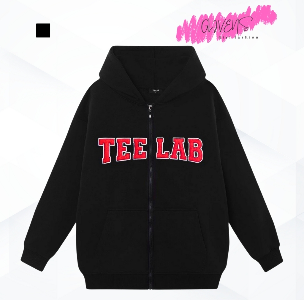 Áo khoác hoodie zip thêu TEELAB form rộng nón 2 lớp chất liệu nỉ bông dày dặn, cam kết sản phẩm giốn