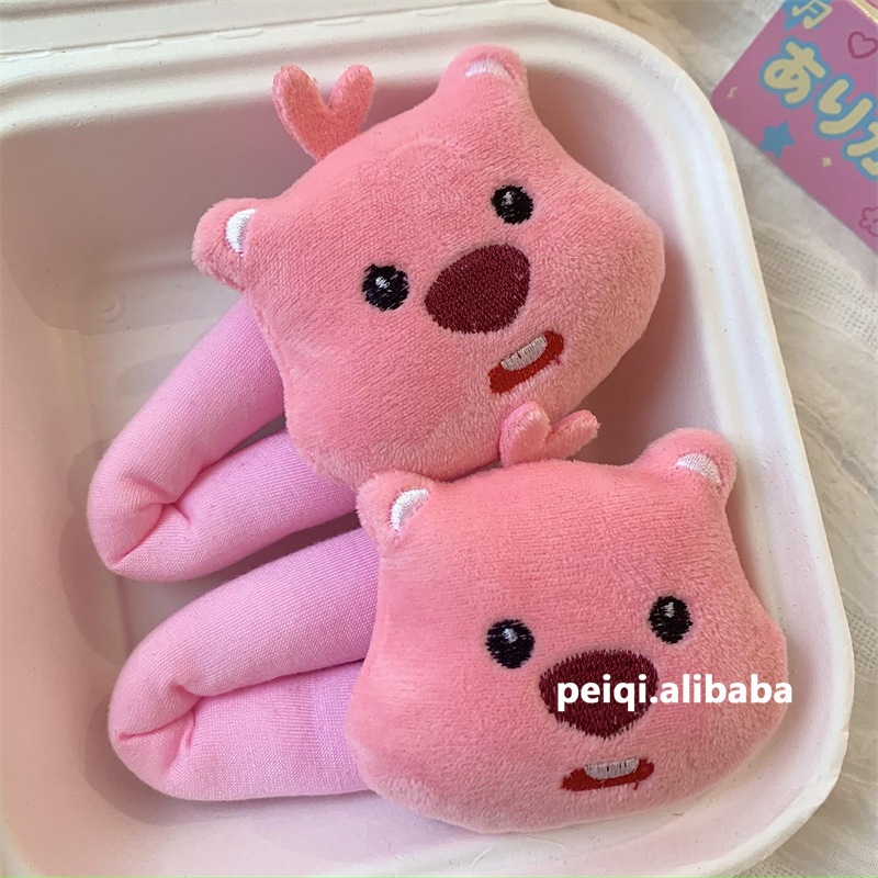 Kẹp tóc Loopy Anime Hải ly nhỏ màu hồng Dây Buộc Tóc Loopy Dễ thương búp bê vải nhung lông Nữ-H1