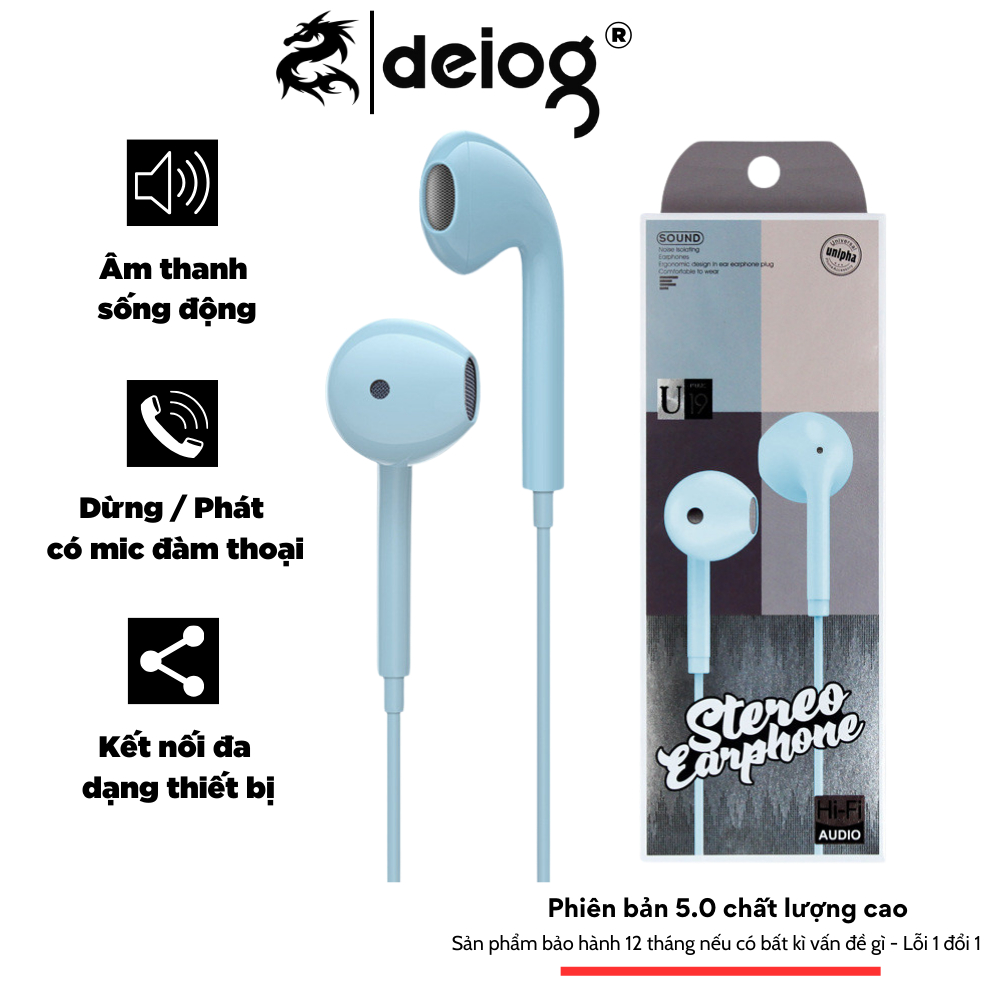 Tai nghe nhét tai U19 màu macaron siêu đẹp có dây jack 3.5mm hỗ trợ mic đàm thoại và nút chỉnh dừng / phát mẫu mới 2024