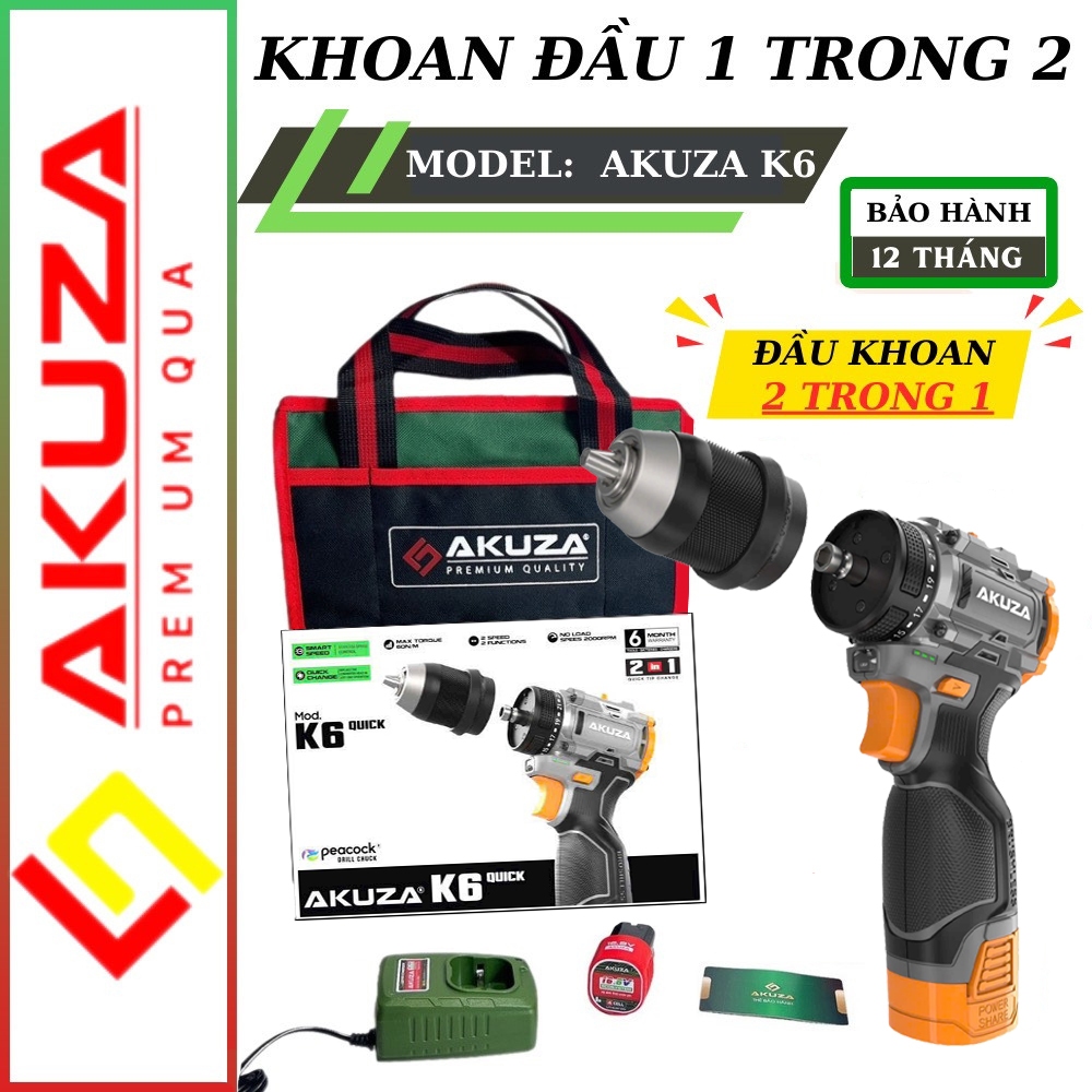 Khoan pin,Máy khoan pin  Akuza K6 chức năng, 100% lõi đồng