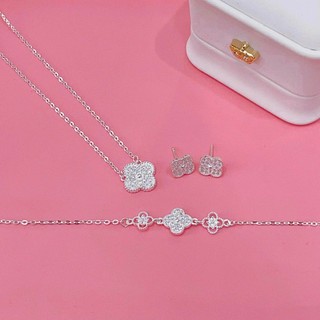 Set 3 món trang sức bạc mặt cỏ 4 lá may mắn CaoBac