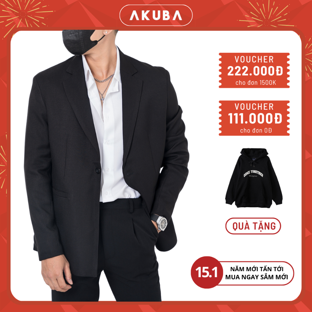 Áo khoác blazer nam AKUBA form regular, ít nhăn, đứng form, áo vest nam phong cách Hàn Quốc 01K0075
