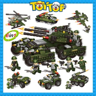 [Một mẫu lẻ] Đồ chơi xếp hình quân đội 6in1 trực thăng xe chiến máy bay tiêm kích lắp ráp quân sự mini army ZHBO ZB327
