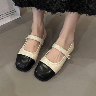 Giày bệt nữ bít mũi giày búp bê mary jane lolita đế bằng quai ngang đính cúc