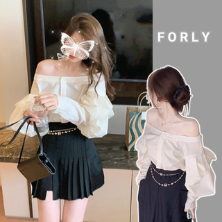 Áo sơ mi trễ vai Forly áo sơ mi tay bồng phong cách tiểu thư T036