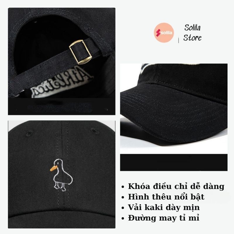 Mũ lưỡi trai thêu hình vịt cute form cứng, nón lưỡi trai nam nữ vải kaki thoáng mát thời trang unisex đi học đi du lich