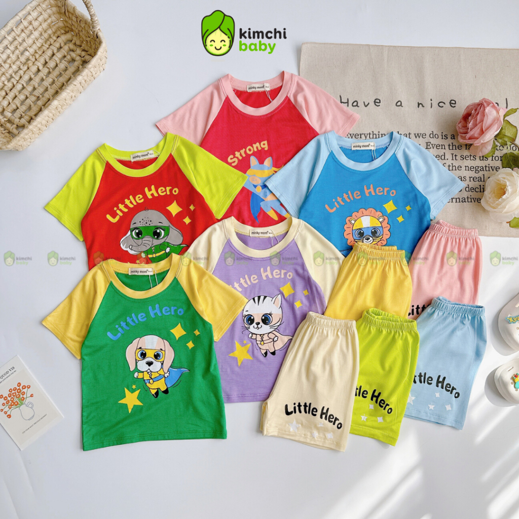 Đồ Bộ Cộc Tay Bé Gái, Bé Trai MinkyMom Vải Thun Lạnh Chó Cứu Hộ Giáp L