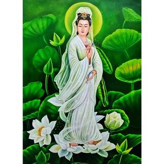 Tranh đính đá 5D toàn bộ tranh Quan Âm bồ tát tự đính đá