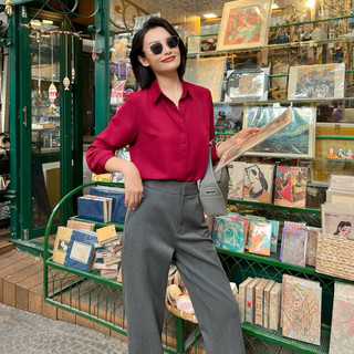 Áo sơ mi tay dài giấu nút lụa ý THEKAT.SHOP ít nhăn, thoáng mát