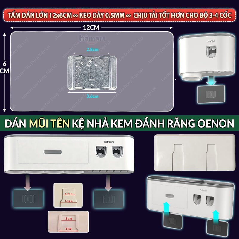Miếng Dán Kệ Nhả Kem Đánh Răng OENON Mũi Tên Bộ Nặn Kem Tự Động 1 3 4 Cốc Nhà Tắm ECOCO Treo Tường