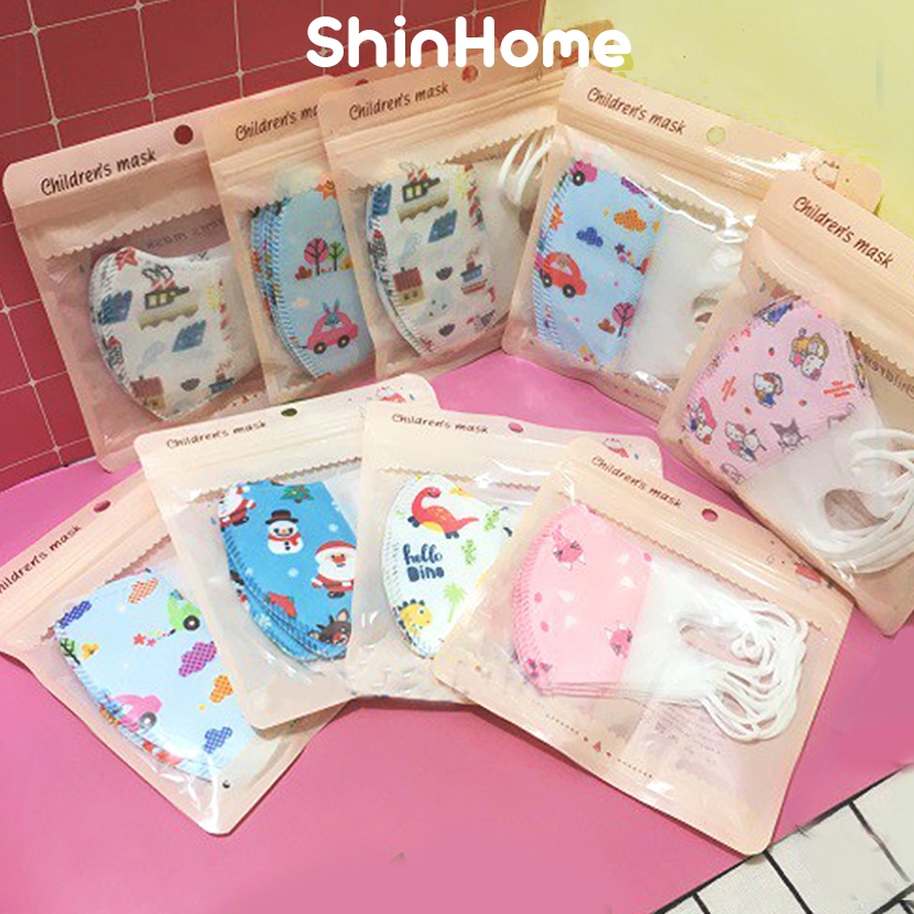 Thùng 50 túi khẩu trang 3D 3 lớp dày dặn cho bé trai bé gái sơ sinh ShinHome Baby (500 cái)