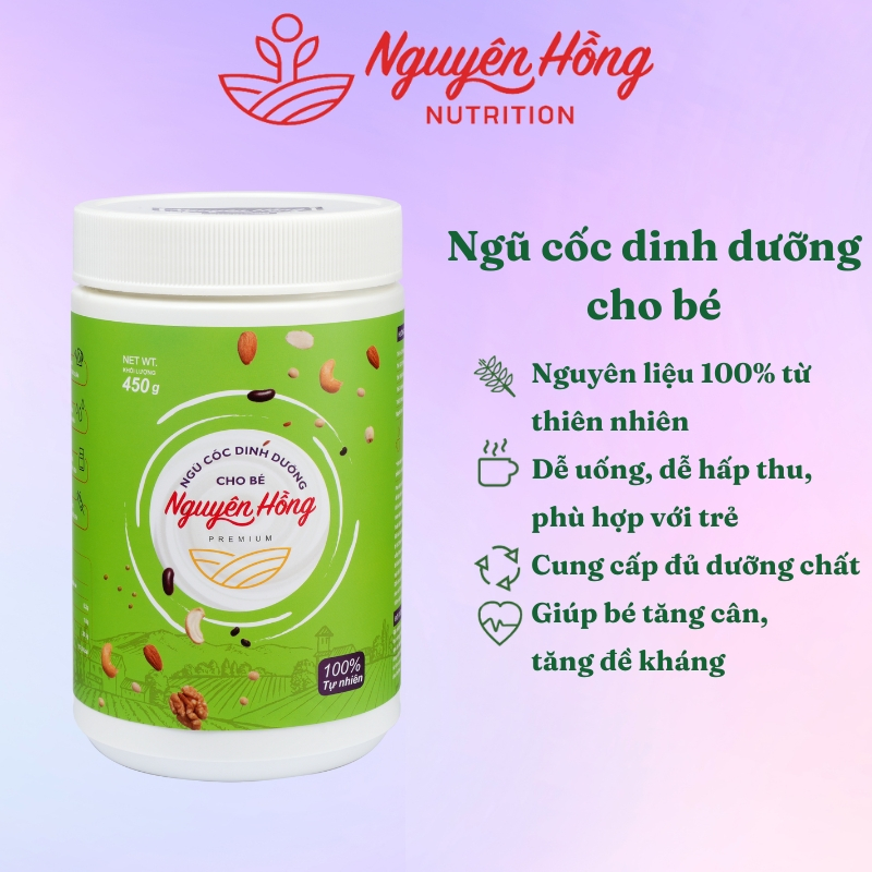 Sữa hạt cho bé Nguyên Hồng hộp 500 Gram – Ngũ cốc cho bé từ 12 loại hạt tự nhiên, phù hợp với hệ tiêu hóa non nớt của bé