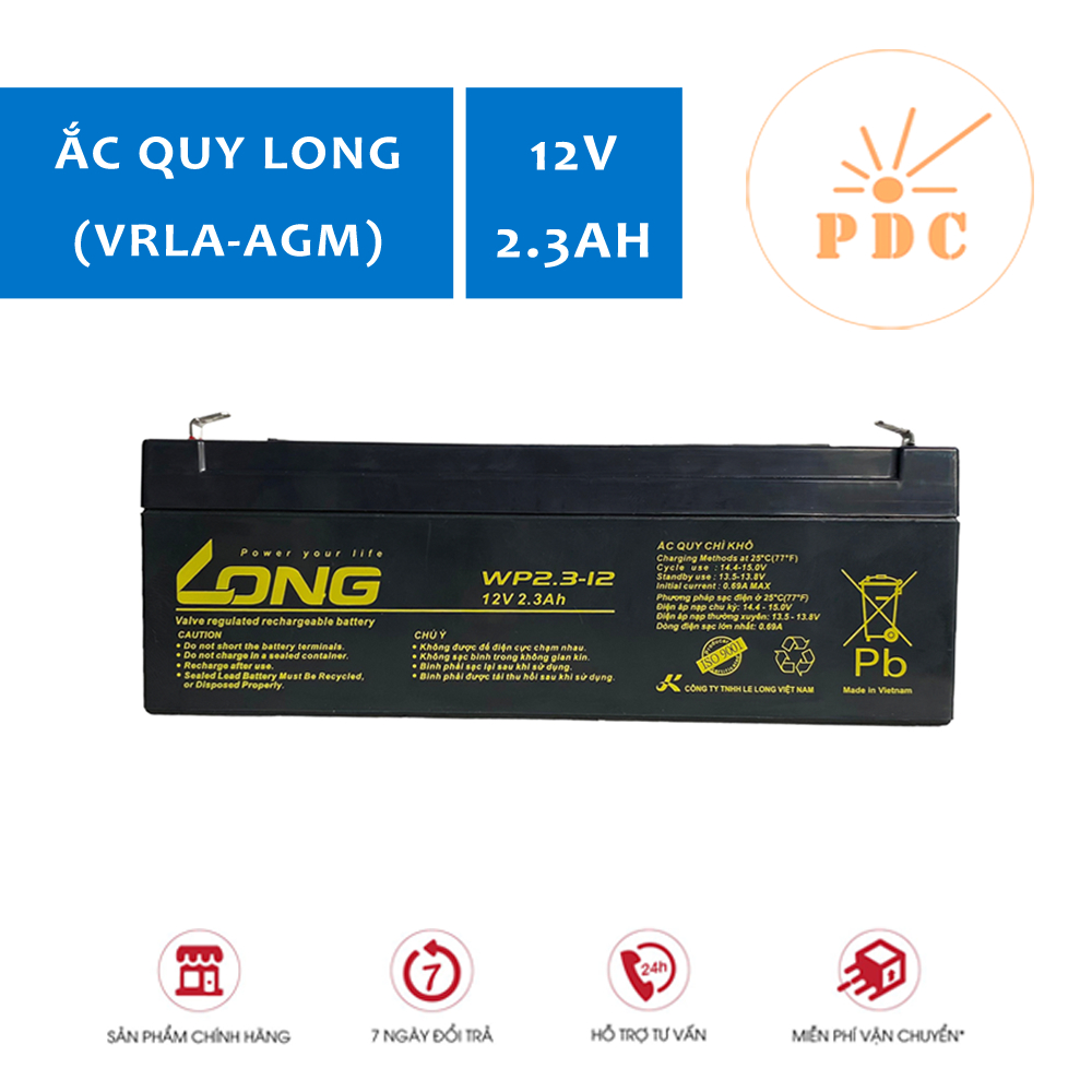 Ắc Quy Kín Khí (VRLA AGM) LONG 12V-2.3Ah (20HR), WP2.3-12, F1 - (PDC-TECH)