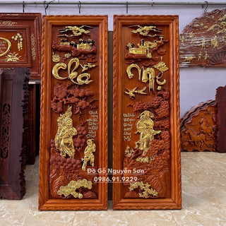 Tranh Cha Mẹ gỗ hương đỏ