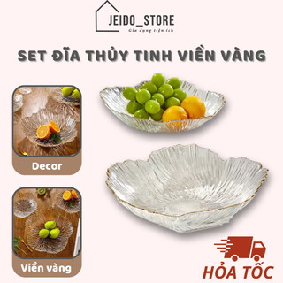 Set 3 đĩa thuỷ tinh, đĩa thuỷ tinh trong suốt đựng hoa quả bánh kẹo decor bàn ăn siêu xinh