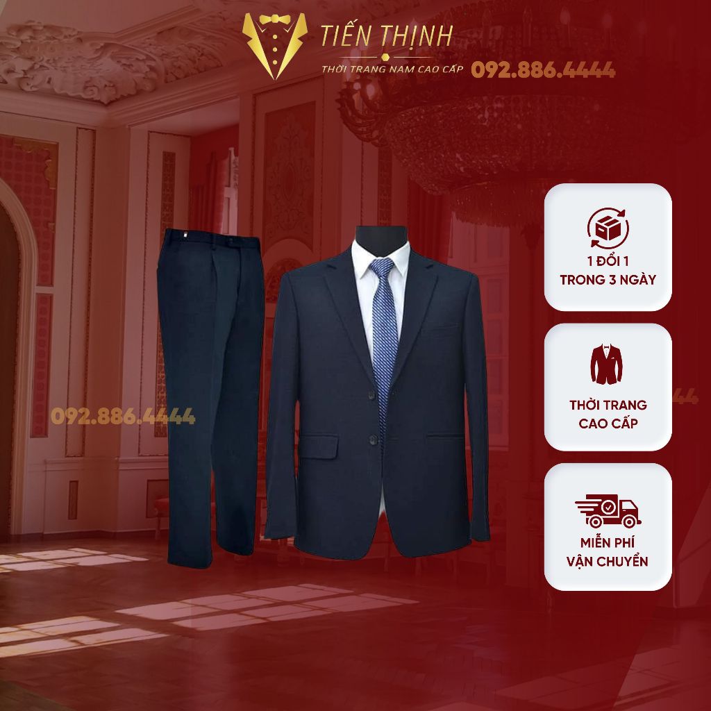 Bộ Vest Nam Trung Niên Chất Liệu Vải Cashmere Nhập Khẩu Italia Mềm Mịn Không Nhăn Cao Cấp Sang Trọng Lịch Lãm