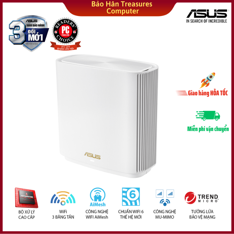 Hệ Thống MESH WI-FI6 ASUS XT8 1_Pack ZenWiFi Chuẩn AX6600 3 Băng Tần - Hàng Chính Hãng Asus Việt Nam