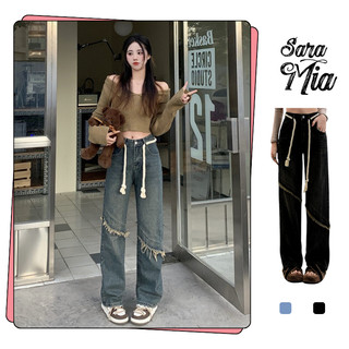 Quần jean ống rộng vải bò lưng cao dáng dài quần ống suông phong cách ulzzang D8