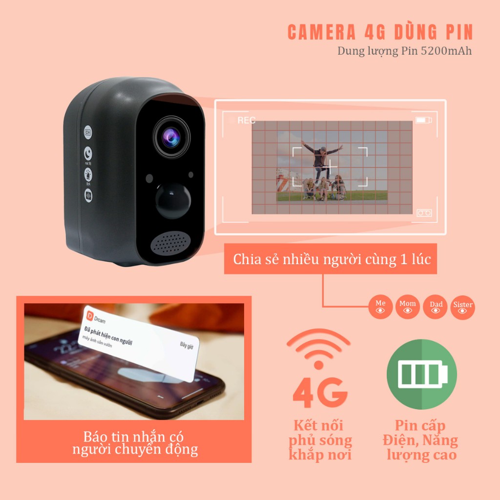 Camera 4G DrCam HK-S9-4G dung lượng Pin 5200mAh ngoài trời nhỏ gọn, tiện lợi Full HD 1080p - Hàng chính hãng