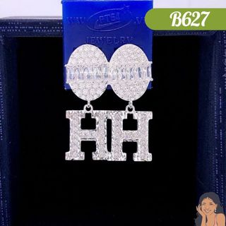 B627 Bông tai nụ Oval tòn ten gắn HER.MES đính đá Bạc thật Thiên Cát s950