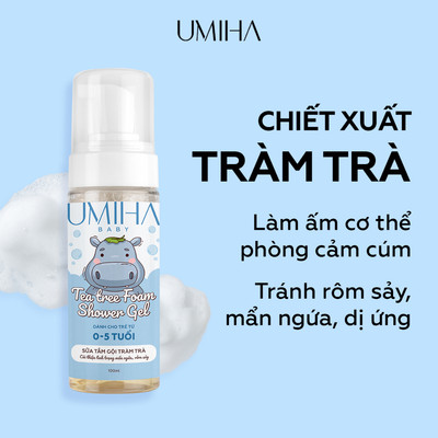 Sữa tắm tinh dầu tràm cho Bé dạng bọt UMIHA 100ml - Làm ấm cơ thể, ngăn ngừa cảm cúm, tránh rôm sẩy mẩn ngứa cho Bé