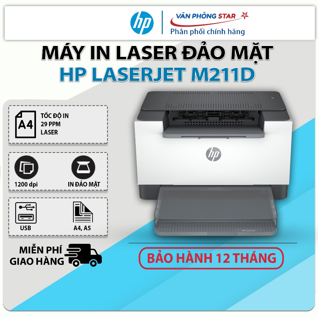 Máy in lasser Hp M211D in đảo mặt tự động. Máy in A4, in hóa đơn, tài liệu tốc độ nhanh. Chính hãng HP BH 1 đổi 1