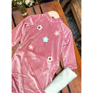 Áo dài nhung hồng bé gái