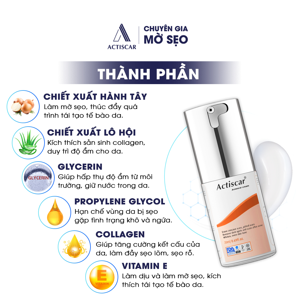 Serum Xóa Mờ Sẹo Lõm Actiscar Hỗ Trợ Lấp Đầy Sẹo Lõm, Sẹo Rỗ Lâu Năm 20ml