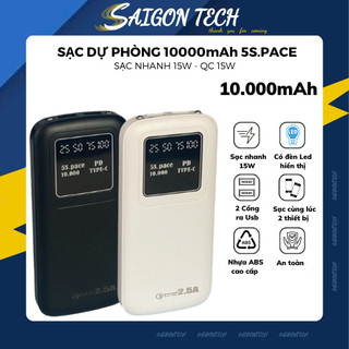 Pin Sạc Dự Phòng 5S.PACE 10000mAh tích hợp màn hình Led, 2 Cổng Sạc Ra USB và 2 Cổng Sạc Vào Micro Type C