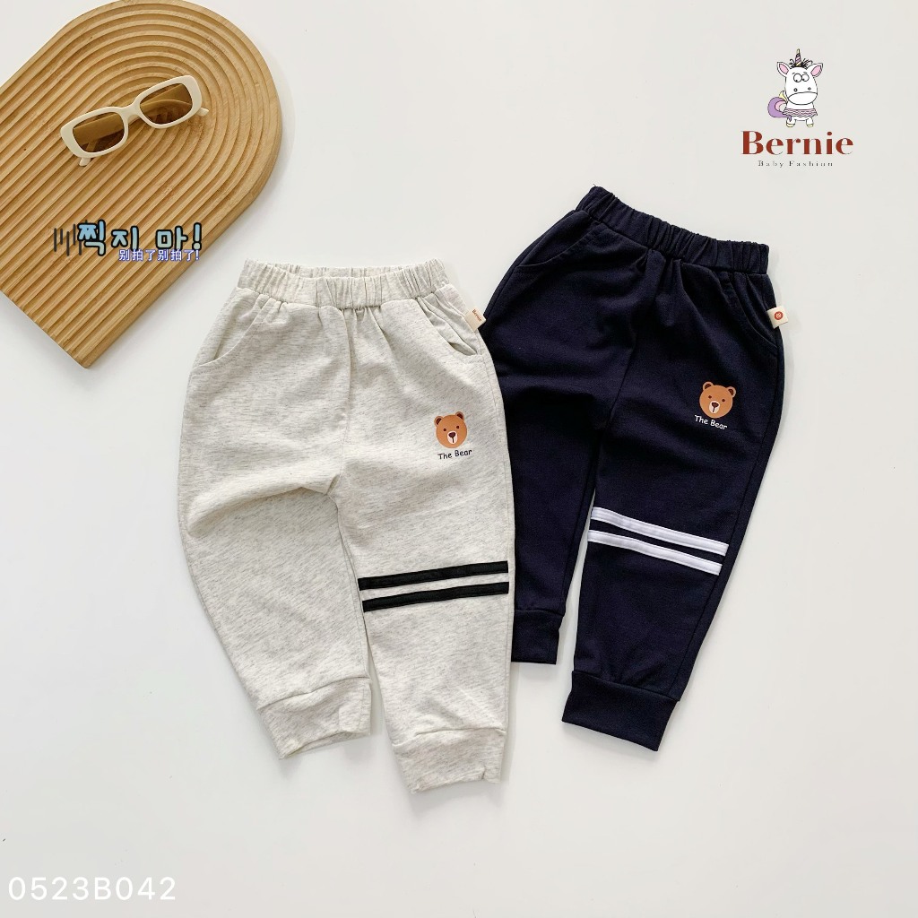 Bộ thu đông bé trai bé gái in gấu phối kẻ Bernie GS - Bộ dài tay bé trai bé gái cho bé từ 9-23kg  - 0523B042