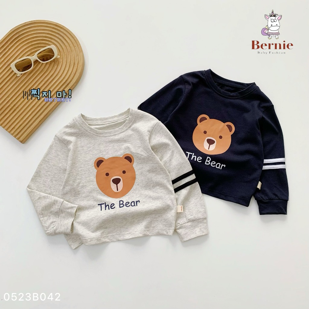 Bộ thu đông bé trai bé gái in gấu phối kẻ Bernie GS - Bộ dài tay bé trai bé gái cho bé từ 9-23kg  - 0523B042