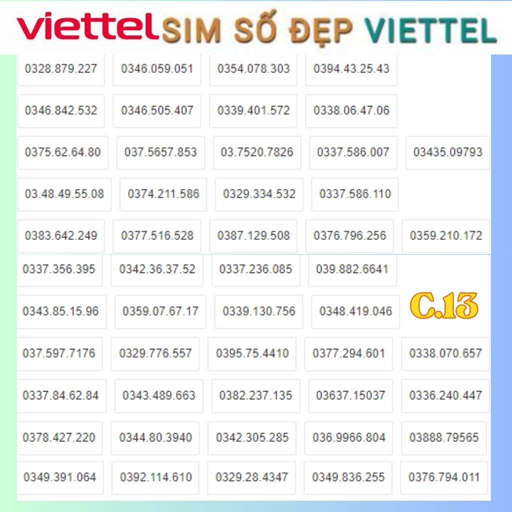 C13) Sim Viettel,Đầu Số 0389,0979,0988,0968,0333,0368,0399,Tự chọn số, Đăng ký chính chủ MIỄN PHÍ