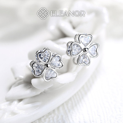 Bông tai nữ chuôi bạc 925 Eleanor Accessories hình cỏ 4 lá phụ kiện trang sức khuyên tai 6225