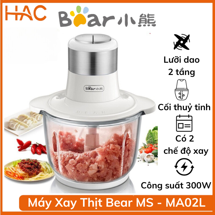 Máy Xay Thịt Đa Năng Bear 2L Cối Thủy Tinh MS - MA02L, Máy xay đa năng