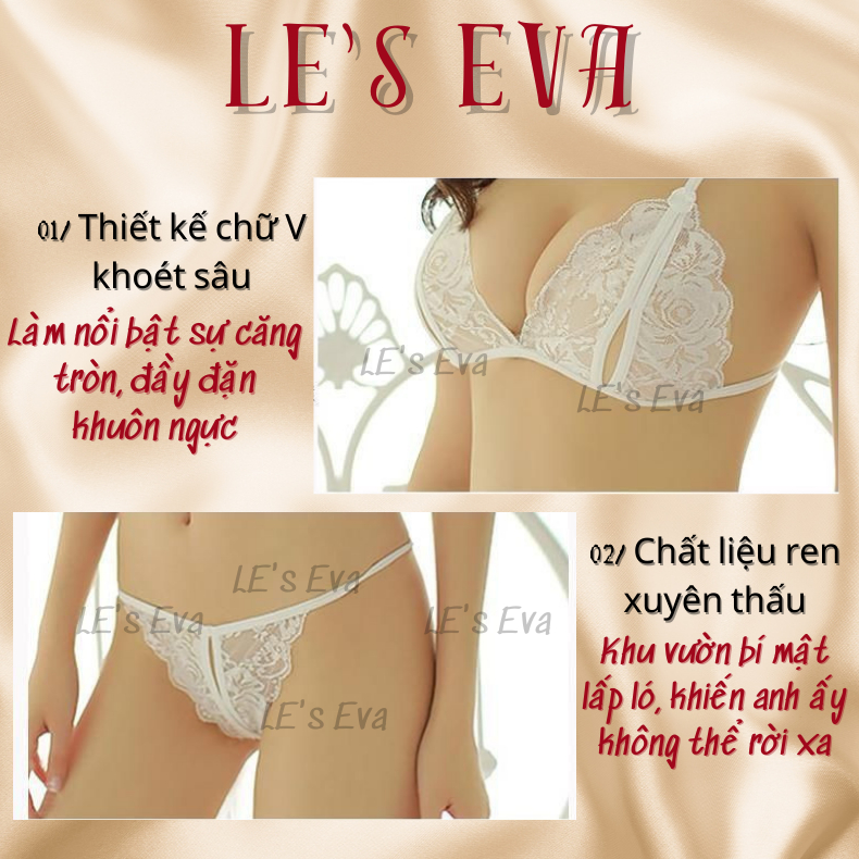 Bộ đồ lót 2 mảnh ren xuyên thấu gợi cảm sexy set áo quần lót nữ lọt khe xẻ đáy khiêu gợi 3018 - LESEVA STORE