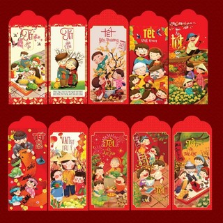 [ Quà tặng ] Set 5 Bao Lì Xì Tết Đỏ 2024