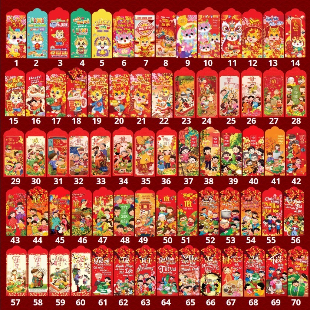 [ Quà tặng ] Set 5 Bao Lì Xì Tết Đỏ 2024