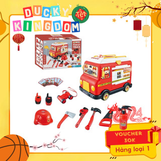 Xe đồ chơi- xe cứu hoả kèm dụng cụ 33 chi tiết có mũ - ducky kingdom